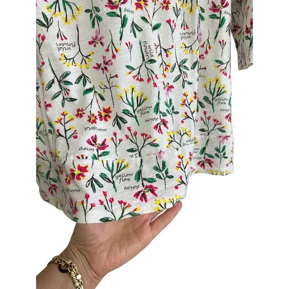 Lands End Womens 1X 16W-18W Wildflower Botanical Print 3/4 Sleeve Slub Knit Top - Picture 2 of 9